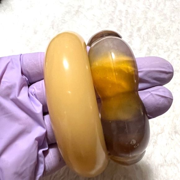 Lot of 2 Chunky Brown & Beige Bangle Fashion Bracelets - Picture 3 of 7